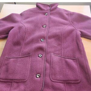 L.L. Bean Fleece Jacket Burgundy Button Front Women’s Large Petite